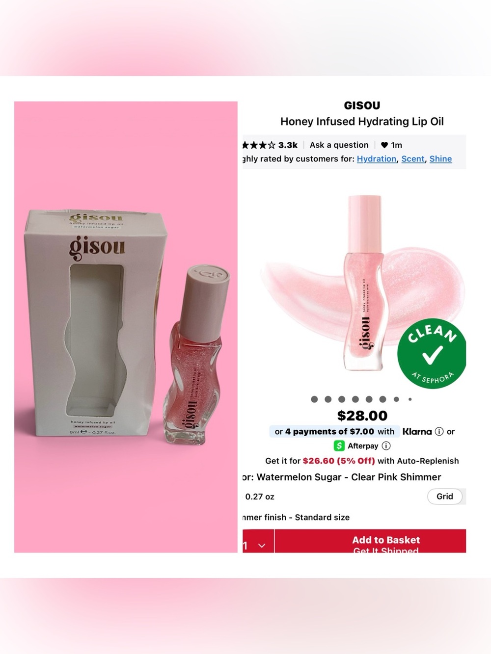 GISOU Honey Infused Hydrating Lip Oil Watermelon Sugar